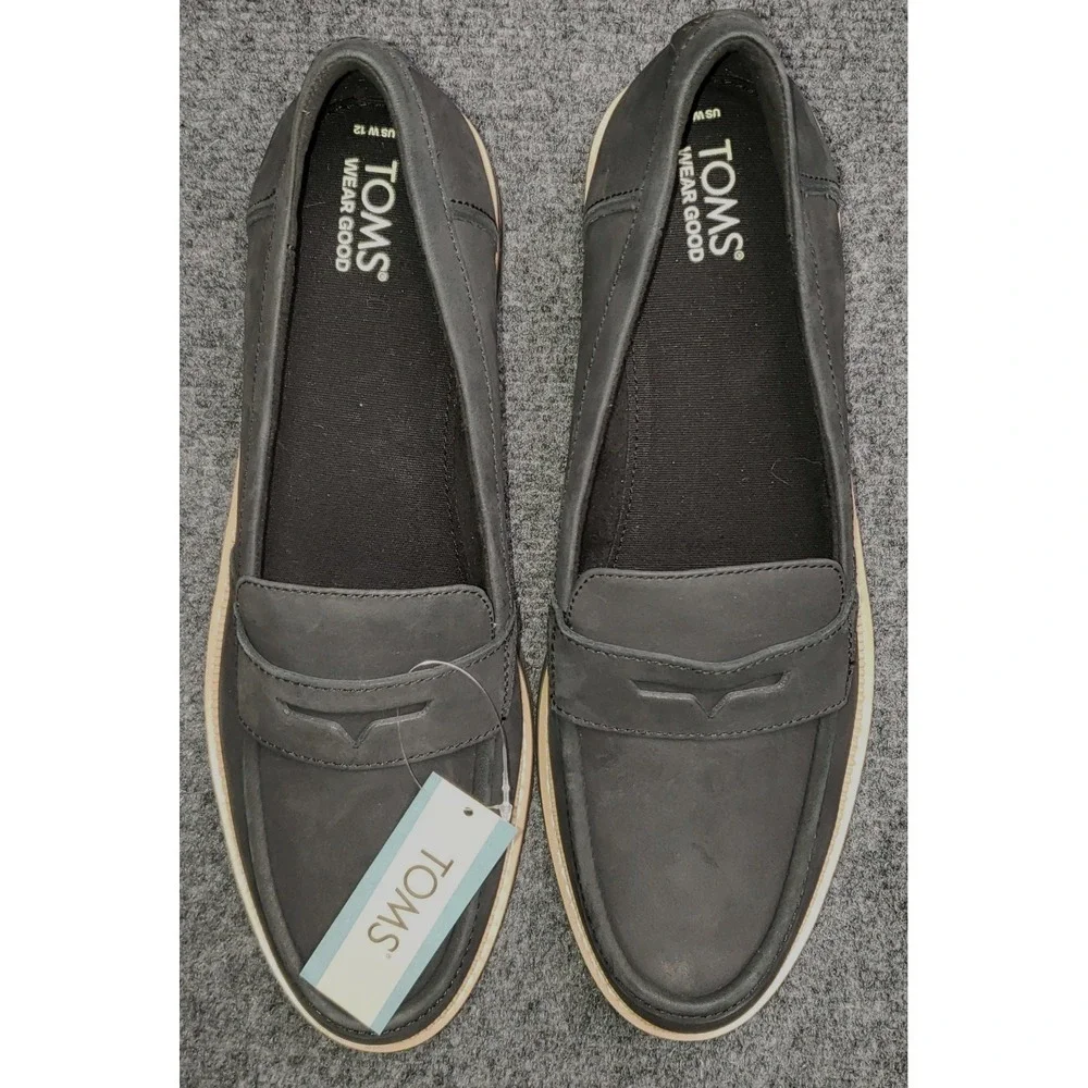 Toms Wear Goods Cara Leather Loafers Womens 12 Black Lug Sole NWT New Tags Shoes